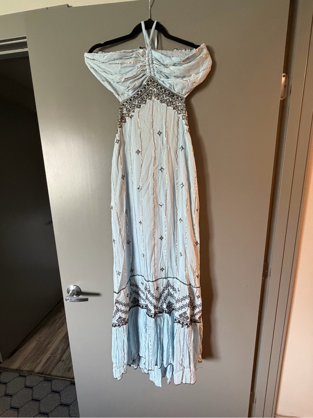 Light Blue Halter Maxi Dress w/ Open Back